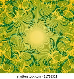 Summer Green Vector Background with yellow ornament