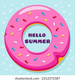Summer greeting banner with a swimming ring. Vector illustration.