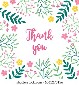 Summer greeting card with branches, leaves and flowers. Floral frame. Perfect for holiday invitation