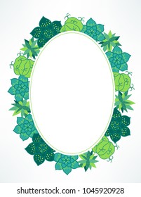 Summer greeting card with cactuses and oval blank label. Perfect for holiday invitations