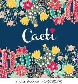 Summer greeting card with cacty . Perfect for holiday invitations.