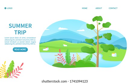 Summer greeting card concept. Suitable for landing page, web design, banner, header, poster and advertising Template of travel and summer vacation outdoor recreation. Light summer colors Vector