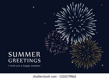 Summer greeting card of fireworks.