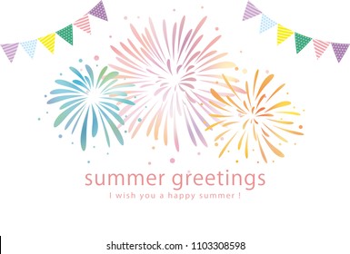 Summer Greeting Card Of Fireworks.