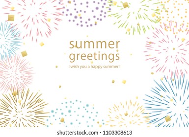 Summer greeting card of fireworks.