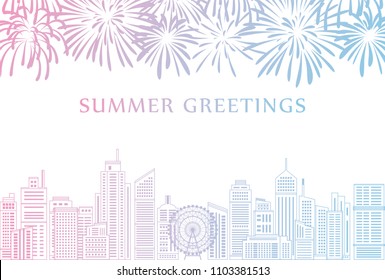 Summer greeting card of fireworks.