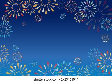 Tarjeta de felicitación de verano con fuegos artificiales. Ilustración vectorial. Posición horizontal.