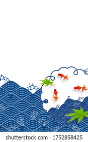 Summer greeting card goldfish wave background