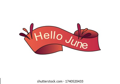 
Summer greeting card. hello june with ribbon decorations.
