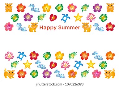 summer greeting card with Japanese Bingata icons. 
Bingata is the traditional design of Okinawa. Okinawa is the southernmost prefecture of Japan.