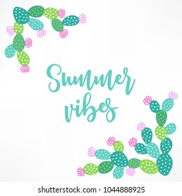 Summer greeting card with opuntia. Corner ornament. Perfect for holiday invitation