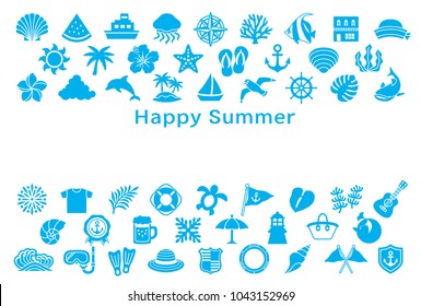 summer greeting card. Set of summer icons.