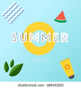 Summer greeting card typography flyer template with lettering. Poster, card, label, banner design set. Vector illustration