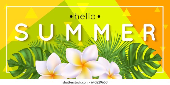 Summer greeting with leaves and flowers