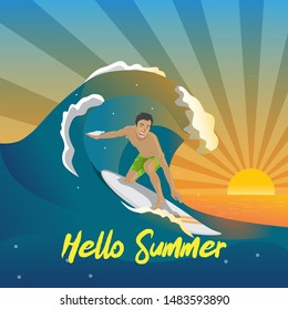 Summer Greetings Card with A Surfing Man