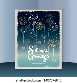 Summer greetings design of fireworks, illustration