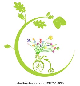 summer greetings. Flowers and vintage Bicycle.