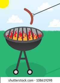 Summer grill scene with hotdog
