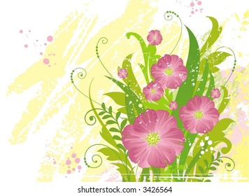 Summer grunge background with beautiful flowers