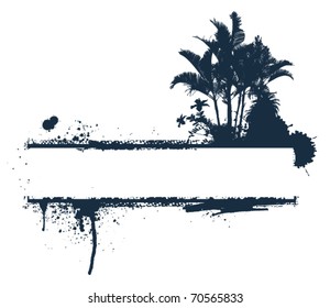 summer grunge banner with palms and hibiscus