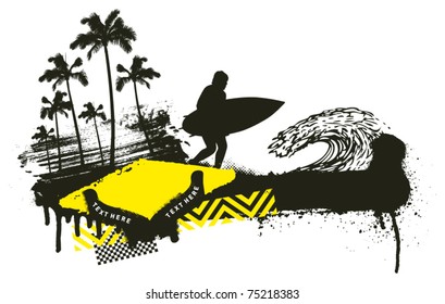 summer grunge scene with surfer running