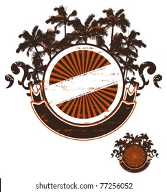 summer grunge shield with palms and banner