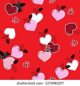 Summer haert Fruity seasonal of love seamless pattern vector in sweetness valentine mood design for fashion, fabric ,wallpaper ,and all prints on happiness red background color