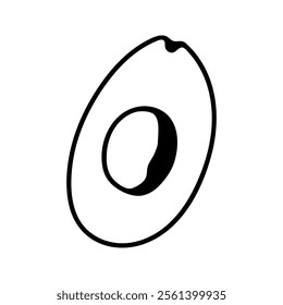 Summer half of avocado without seed. Hand drawn doodle fruit illustration.
