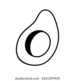 Summer half of avocado without seed. Hand drawn doodle fruit illustration.