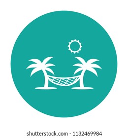 Summer hammock and palms vector icon on blue background
