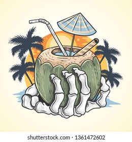 SUMMER HAND BEACH SKELETON COCONUT TREE VECTOR ELEMENT