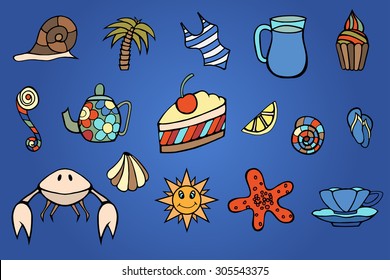 Summer hand doodles elements. Vector illustration