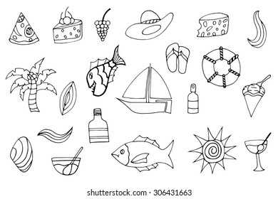 Summer hand doodles elements. Vector illustration