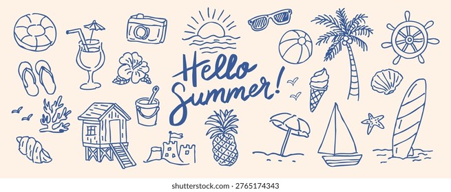 Summer Hand Drawn Beach Illustration Set