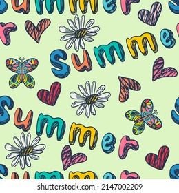 Summer Hand Drawn Bright Seamless Pattern Background