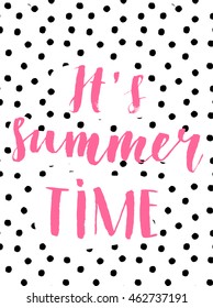 Summer hand drawn calligraphic abstract card. Vector bright summer invitation. Beautiful summer poster with hand written text. Journal card it's summertime