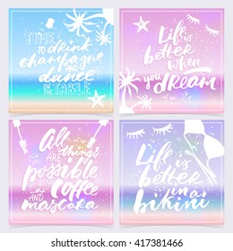 Summer hand drawn calligraphic card set. Vector illustration.