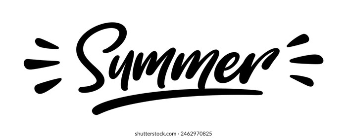 Summer, hand drawn calligraphy. Modern handwritten brush lettering design. Summer - text composition. Vector typography.