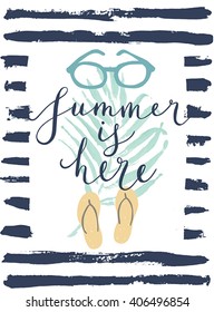 Summer hand drawn calligraphyc card. Vector illustration.