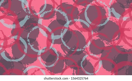 Summer hand drawn circles geometry fabric print. Circular blob overlapping elements vector seamless pattern. Grunge texture circles geometry fabric design.