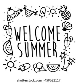 Summer hand drawn collection with travel elements. Vector Illustration. eps10