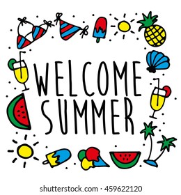 Summer hand drawn collection with travel elements. Vector Illustration. eps10