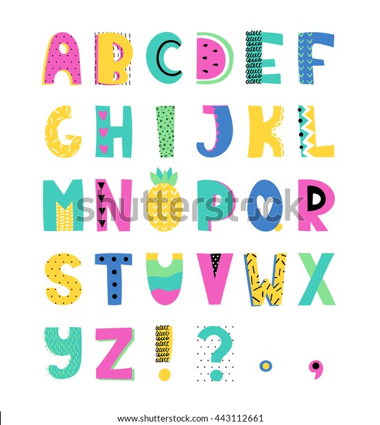 Summer Hand Drawn Colorful Alphabet Vector Stock Vector (Royalty Free ...