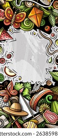 Summer hand drawn doodle banner. Cartoon vector detailed flyer. Illustration with summertime objects and symbols. Colorful background