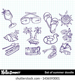 summer, hand drawn doodle set