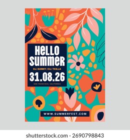 Flyer de póster plano dibujado a mano de verano