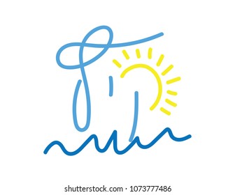 Summer Hand drawn Hebrew banner. The word summer, sun and sea illustration