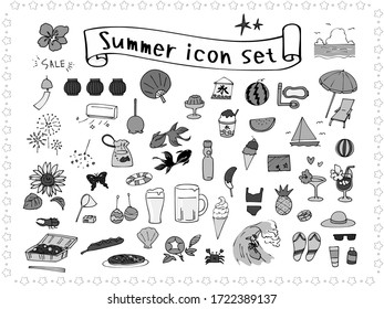 Summer hand drawn icon set