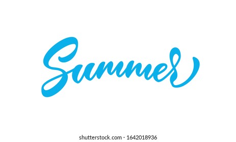 Summer, hand drawn lettering. Blue calligraphy text for t-shirt design and print. Summer inscription in lettering style.