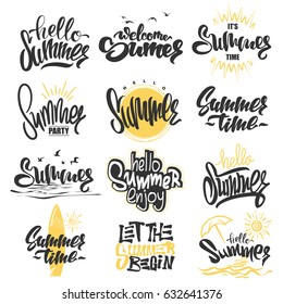 Summer hand drawn lettering elements set vector